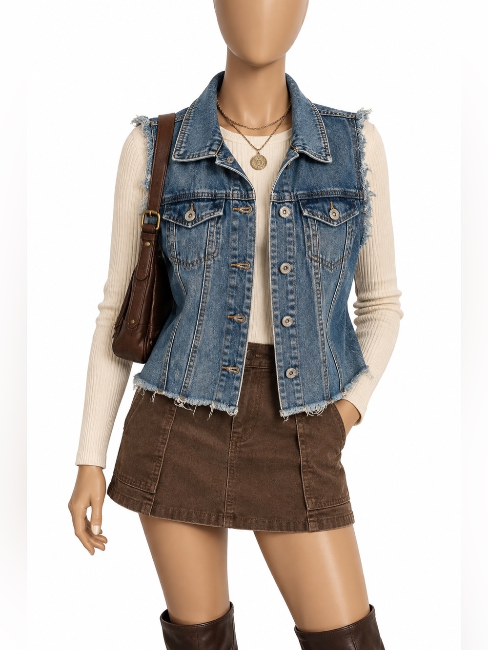 Highway Jeans Distressed Cropped Denim Vest L